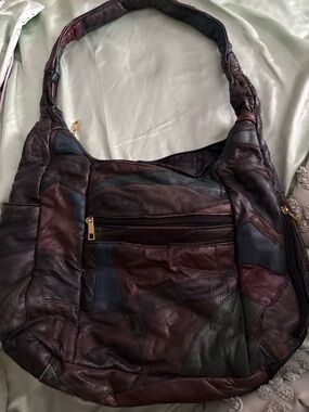 Leather Patchwork Hobo Bag in Mixed Dark Tones